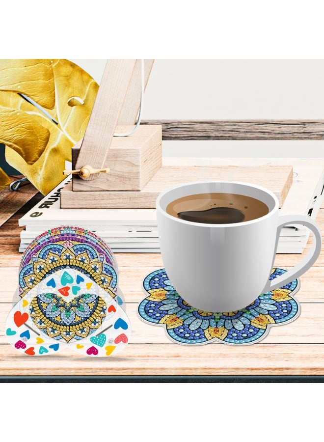 عِيشَالِي طقم من 8 قطع من قواعد الأكواب لطلاء الماس DIY مع حامل، قواعد أكواب أكريليك بنمط ماندالا مع قاعدة PVC متينة، مجموعة فنون وحرف يدوية للكبار والأطفال BD102 - Image 5